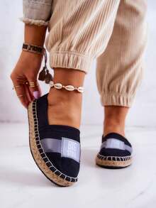 Women's Comfortable And Fashionable Slip-On Textile Espadrilles With Jute Platform Big Star JJ274963 Black White Blue - Black - View 3