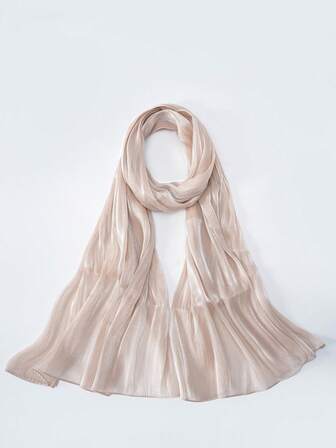 1 pieza Pañuelo de seda suave y brillante de unicolor básico para mujer, pañuelo largo casual árabe, pañuelo conservador liso, apto para uso diario, SHIMMER HIJAB