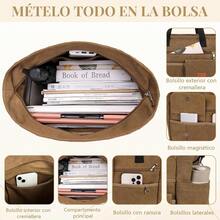 RAINSMORE Tote Bag Mujer Bolsas de Mujer de Lona Bolsa Tote para Mujer con Cierre Bolso Bandolera Bolsa de Mano para Viajes, Escuela, Trabajo - Negro y marrón - Ver 4