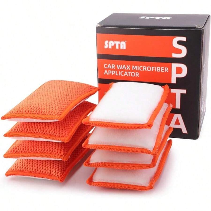 Esponja de Limpieza Interior de Coche, 8 Unidades, aplicador de Cera de Microfibra para Coche, Barco, Madera, mármol y Motocicleta, 6 x 3.3 x 0.8 Pulgadas, Naranja - Naranja - Ver 1