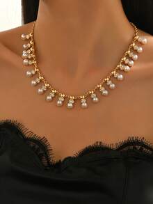 1pc Fashionable Elegant Rhinestone Alloy Accessory Choker Necklace, Suitable For Women To Wear Daily, Festivals, Parties, Weddings - Yellow Gold - View 1