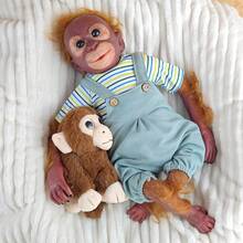 55CM Half Glue Cute Monkey Reborn Doll Cloth Body With Pasted Mohair Play House Toy Birthday Christmas Gift - Multicolor - View 8