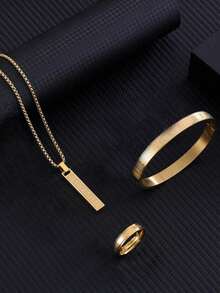 3pcs/Set Stainless Steel Roman Numeral Jewelry Set For Men, Bracelet Necklace Ring, Personalized Accessory, Valentine's Day Gift - Multicolor - View 17