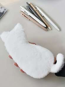 1个毛绒猫咪铅笔盒，可选颜色：蓝猫、黑猫、白猫、米色猫，触感柔软，容量大，可爱时尚的收纳袋，创意文具整理器，毛绒铅笔袋礼品