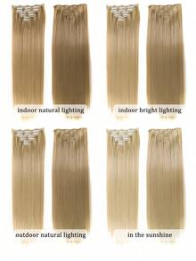 16 Clips 7Pcs/Set Hair Extensions Long Straight Hairstyle Synthetic Blonde Black Hairpieces Heat Resistant False Hair Daily Use For Women - Multicolor - View 9