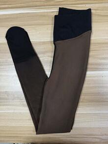1 Pair High-Elasticity Fleece-Lined Thermal Leggings For Women - Soft Polyester Blend, Warm & Comfortable, Machine Washable, Perfect For Winter Fashion And Cold Weather, Winter Leggings Soft Texture Leggings, High Waisted Leggings,For -5~15℃ - Mới - Caramel đen - Xem 4