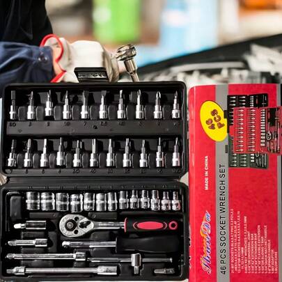 Ensemble de 46 pièces de clé à cliquet et de clé à douille en acier chrome-vanadium avec manche télescopique - Outils durables et précis, convenant à l'entretien et à la réparation automobile, cadeau parfait pour la Fête des Pères, entretien de véhicule, outils professionnels, résistant à la corrosion, outils mécaniques, passionnés de DIY, cadeaux d'artisan