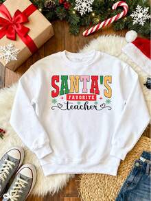 Sudadera para Mujer con Estampado "Santa's Favorite", Ideal para Fiestas de Navidad, Regalo para Amantes de la Navidad, Estilo Festivo y Original, Confortable y Caliente para Uso Cotidiano y Eventos Navideños - Blanco - Ver 3