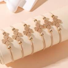 6pcs Minimalist Luxury Stainless Steel Four-Leaf Clover Braided Card Bracelet Set, Suitable For Women