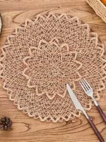 1pc/4pcs/6pcs/12pcs Rustic Style Natural Linen Woven Placemats, Round Plate Mats, Dining Table Decor For Home, Kitchen, Parties, Camping, Weddings, Festivals - Khaki - View 2