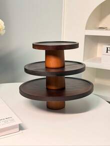 1pc Wooden Cake Stand With Wooden Base, Dessert Display Plate, Multifunctional Fruit Tray, Suitable For Dining Table Decor, Home And Kitchen Serving Platter, Spring Festival, Valentine's Day - Maroon - View 4