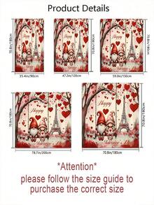 1/4pcs Valentine's Day Gnome & Eiffel Tower Bathroom Curtain Set - Romantic Red & Pink Polyester Decorative Bathroom Curtains With Heart, Flower And "Happy Valentine's Day" Designs, Suitable For Bathing, Non-Slip Bath Mat, U-Shaped Toilet Lid Cover, Bathroom Decor | Romantic Bathroom Decor | Machine Washable Curtain, Bathroom Accessories