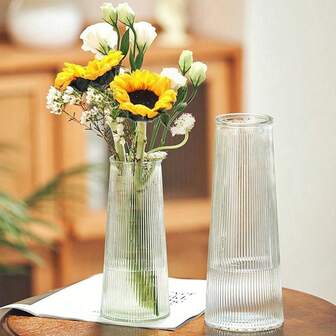 1 pieza Jarrón minimalista estilo nórdico Ins con bambú hidropónico transparente y flor seca, decoración para la sala de estar