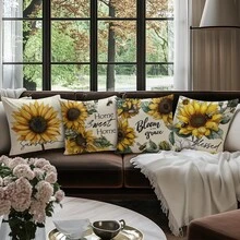 Bộ 4 vỏ gối trang trí họa tiết hoa hướng dương cổ điển "Sweet Home", chất liệu nhung đào in một mặt, kích thước 45*45/40*40/50*50CM, dùng cho ghế sofa vải hiện đại, trang trí trong nhà, tiệc tùng, quà tặng - Nhiều màu - Xem 10