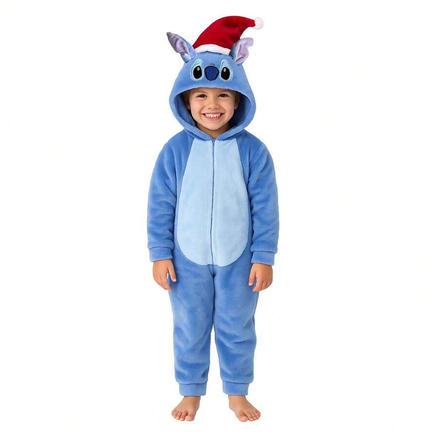 Disney Mameluco con gorro bordado Stitch Navideño - Azul - Ver 1