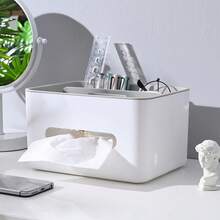 Stylish And Multifunctional Office Stationery Organizer With Tissue Holder And Drawer - Modern Remote Control And Accessory Organizer To Improve Home Office Efficiency.