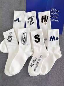 5 Pairs Of Random Letters Men's Mid-Tube Socks Simple Fashion Men's Socks White Socks - Multicolor - View 6