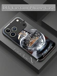 1pc Customized Name, Premium Apple Design, TPU Soft Bumper + Tempered Glass Back Phone Case Compatible With Samsung S24 Ultra/S25 Ultra And Apple 17 Pro Max/16 Pro Max/15 Pro/14 Plus/13 Pro/12 Pro Max/11/Xs Max/8/7/6 Plus Smartphone Accessories - Black - View 1