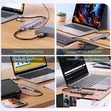 Estación de Acoplamiento 8-En-1 USB 3.0 Tipo-C Transferencia de Alta Velocidad 5Gbps Adaptador OTG Tipo-C a USB 3.0 Hub para Portátil Lector de Tarjetas TF/SD y Adaptador de Audio de 3.5mm Multi-Puerto, Compatible con Computadora, Teléfono, Cámara, Proyector y Otros Dispositivos - gris plateado - Ver 8