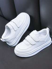 1 par de zapatillas casuales versátiles con cierre de gancho y bucle, de suela blanda y ligera para niños, de fácil deslizamiento, adecuadas para primavera y otoño - Blanco - Ver 1