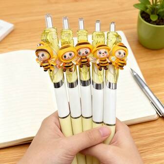 Set de 3 piezas/5 piezas de bolígrafos de tinta negra con diseño retráctil y decoración de abeja amarilla en el Body del bolígrafo, herramienta de escritura práctica, adecuada para oficina, enfermeras, maestros, colegas, asistentes, también un regalo ideal de Navidad o cumpleaños para estudiantes