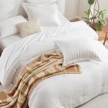 Queen Comforter Set White Seersucker 7 Pieces Bed In A Bag Queen Comforter Set With Sheets Luxury Soft Bedding Set With Down Alternative Comforter Sheets Pillowcases And Shams For All Seasons - 白色+國王 - 查看 4