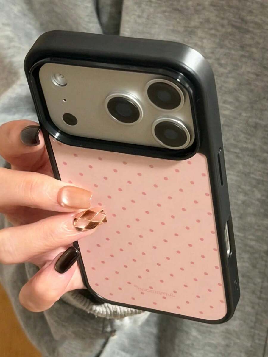 Korean Style Simple Black Polka Dots Phone Case Compatible With IPhone 17 Pro Max 17 Pro 17 17Air 16 Pro Max 16 Pro 15Pro 15 Pro Max 14 Pro 13 Pro Max 13 Pro 16 15 14 13 12 11 Cute Y2K Cover - Pink - View 1