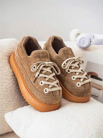 Plus Size Men's Casual Shoes, Autumn/Winter, Suede Material, Chunky Sneakers, Retro Classic Color, Platform Thick Sole, Lace-Up Low-Top Comfortable Lining, Outdoor Casual Daily Versatile Birkenstocks