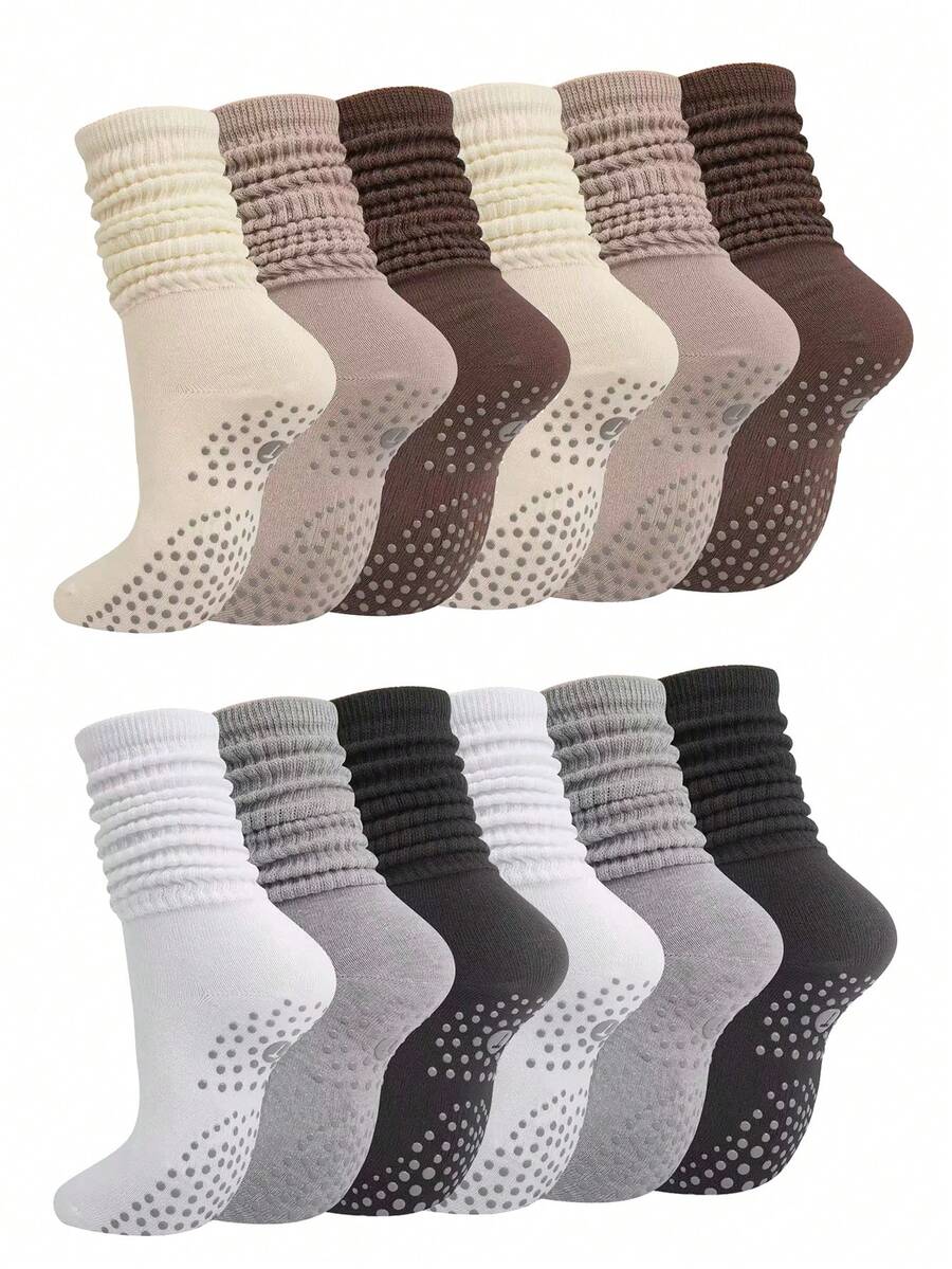 12 Pairs Kids Solid Color Socks With Silicone Anti-Slip Grip On Sole, Suitable For Children Aged 8-14 For Daily Wear - Multicolor - View 1