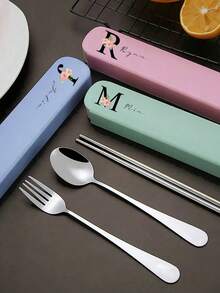 Juego de cubiertos personalizado, incluye tenedor de acero inoxidable, palillos, cuchara, juego de utensilios portátiles reutilizables, adecuado para camping, picnic, senderismo y oficina - multicolor - Ver 3