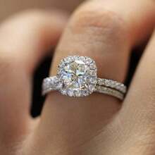 2Pcs Elegant Women's Fashion Zirconia Wedding Ring Set Wedding Band Anniversary Gift Party Valentine's Day Engagement Women Jewelry Size 4-11# - Bạc - Xem 2