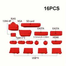 16 Peças Conjunto de Plugues de Poeira de Silicone para Laptop - Proteção Antipoeira e à Prova d'Água para Interfaces de PC, Acessórios Flexíveis e de Fácil Instalação - Multicolorido - Visão 10