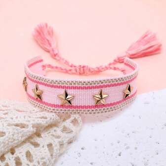 1pc Fashionable Woven Bracelet With Star Studs