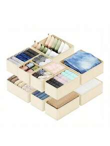 12/6 pièces Boîte de rangement pour vêtements de bébé, organisateur de tiroir, bac de rangement pliable en tissu pour tiroir, boîte de séparation de tiroir, convient pour ranger les soutiens-gorge, les chaussettes, les cravates, les écharpes, etc. - Blanc - Voir 11