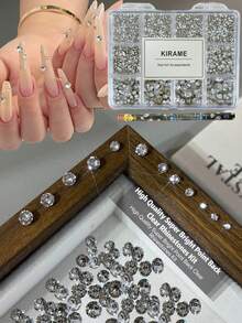 KIRAME 2400顆白色尖底圓形水鑽，高品質超亮美甲寶石套組，含1件點花工具，1.2-6mm閃亮美甲水晶，適用DIY居家美甲、美甲沙龍、居家使用、美甲用品、萬聖節美甲、節日禮物 - 白色 - 查看 3