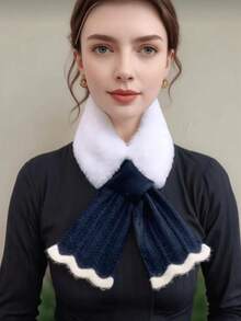 1件装女士针织蓬松围脖，鱼尾垂坠设计，保暖颈巾，理想的冬季配饰 - 彩色 - 查看 10