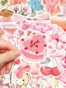 50pcs Pink Series Stickers, Cute Pink Cartoon Bear Theme, Applicable For Laptop, Bumper, Skateboard, Water Bottle, Computer, Phone Case And Back To School Decoration. Scratch-Resistant Decorative Stickers Suitable For Multiple Scenarios. - Multicolor - View 4