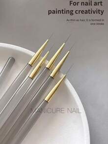 Set de 5 pinceles profesionales para arte de uñas y delineador de ojos, con tamaños de 25mm, 24mm, 13mm, 10mm y 7mm para pintura de esmalte de gel - Multicolor - Ver 6
