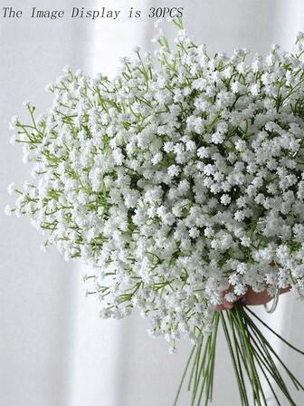 30 piezas de Flor de Novia artificial de color blanco, de 37 cm de altura, de material plástico, flores artificiales blancas, ramo de Flor de Novia artificial a granel, ramo de flores realistas hechas a mano, adecuado para decoración del hogar, arreglo de mesa