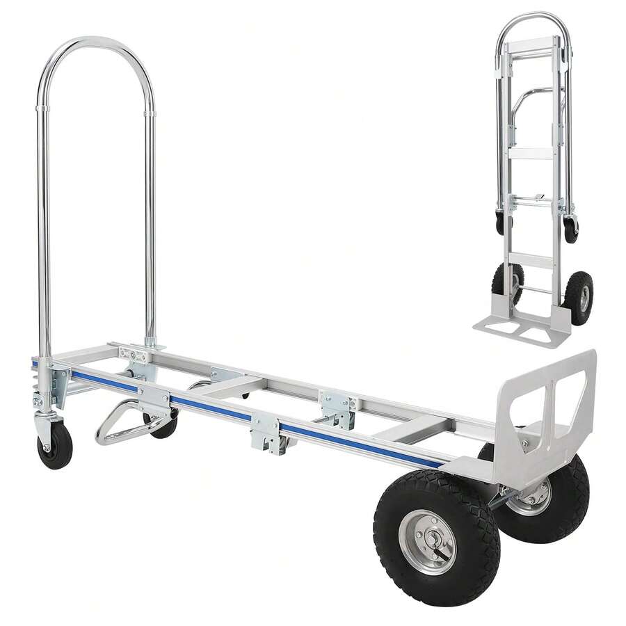 Carretilla plegable de aluminio 3 en 1, carrito convertible resistente de 340 kg, carrito plegable de 4 ruedas para comestibles, muebles, almacén y mudanzas, carrito plegable que ahorra espacio. - Plateado - Ver 1