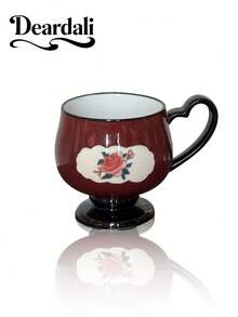 DearDali 1 pezzo Tazza da caffè in ceramica vintage con motivo floreale francese, tazza originale con stelo alto, tazza creativa con manico a forma di cuore, adatta per uso domestico, ufficio e feste, tazza da tè in ceramica di alta qualità per latte e caffè - Multicolore - Visualizzare 17