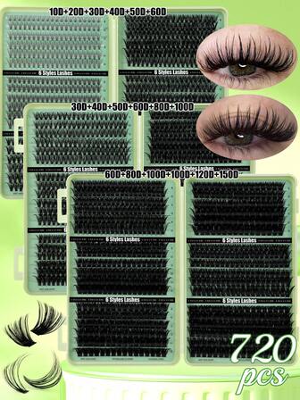 CMAYOME 720/684/648 Root D-Shaped Curled Cluster Eyelash Set, High-Capacity Artificial Eyelash Set, DIY Eyelashes 10D + 20D + 30D + 40D + 50D + 60D + 80D + 100D + 120D + 150D, 10 - 16 Mm, Large-Capacity Single-Lash Book, Suitable For Beginners, Suitable For DIY Exquisite Eye Makeup In Daily Life, The Lashes Are Light And Reusable, Suitable For Occasions Such As Daily Travel Wearing, Cluster Lashes, Single Lashes, Eyelashes, Artificial Lashes.