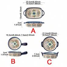 1pc Creative Polish Style Hand-Painted Floral Pattern Ceramic Double-Ear Ramen Bowl & Baking Dish - Multicolor - View 5