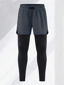 Men's Outdoor Sports Pants, 2-In-1 With Lining, Elastic Quick-Dry Casual Sweatpants, Suitable For Running, Fitness, Basketball, With Built-In Pockets - Grey - View 3