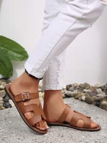 Nuevas sandalias planas de estilo bohemio de moda para mujeres - Marrón - Ver 7