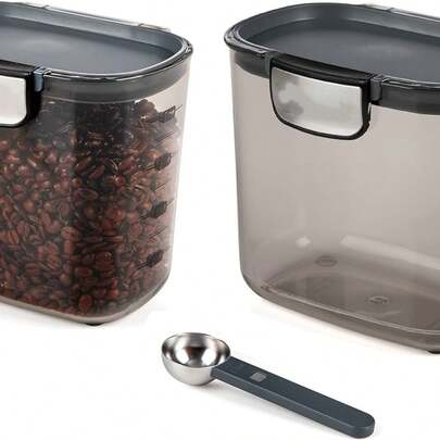 Plastic Airtight Food Baker's Kitchen Storage Organization Container Canister Set With Magnetic Accessories, 2- Piece Set (Coffee 2-Quart)