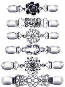 复古毛衣夹、女士腰夹、衬衫胸针夹、服装胸针夹 - 銀色 - 查看 13