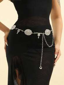 1件女士可调节波西米亚动物图案西部腰带，配金属绿松石牛/豹/马头吊坠 - 时尚夏季休闲配饰，送给朋友的完美礼物（随机发货）