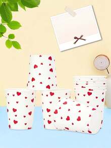 10pcs/20pcs/50pcs Valentine Disposable Paper Cups White And Red Mini Heart Paper Drinking Coffee Hot Cold Cups For Wedding Anniversary Valentines Day Lovers Party Supplies - Multicolor - View 3