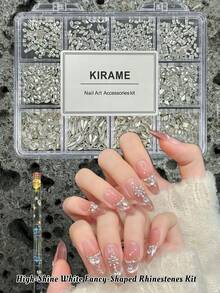 KIRAME 1200 piezas de Rhinestones blancos de fondo plano, de alta calidad - Juego de Rhinestones de cristal para manicura, incluye 1 bolígrafo de punteado, gemas de uñas brillantes de 1-6 mm, adecuado para uñas DIY en casa, salones de uñas, suministros de uñas, Navidad, Año Nuevo, San Valentín, regalos festivos - Blanco - Ver 7